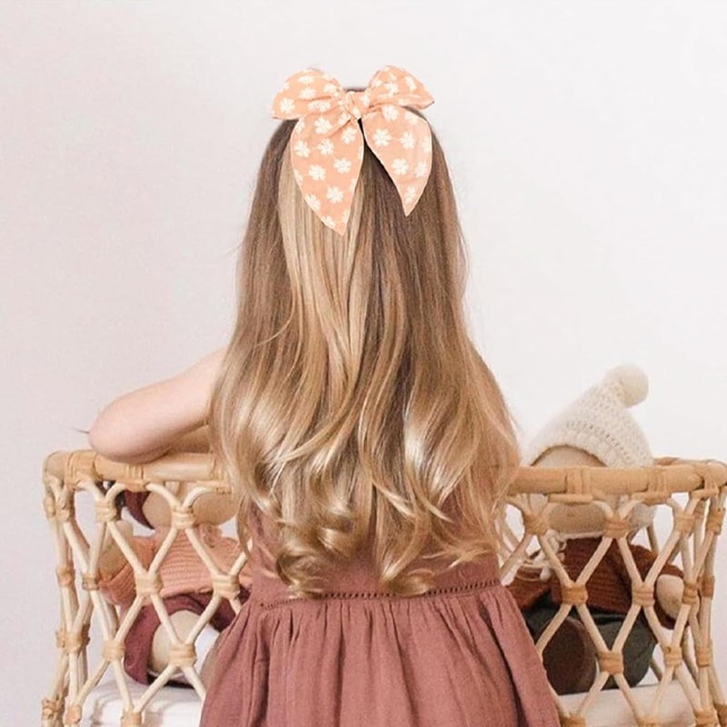 Niceye Fable Girls Hair Bows Cotton Linen Alligator Hair Clips or Little Girls Toddlers Kids Neutral Handmade Hair Accessories - 5.5” bow - Image 4